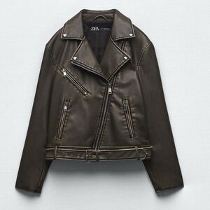 Distressed faux leather biker jacket -Medium